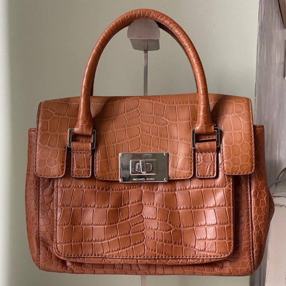 Michael Kors Handbags - Michael Kors Cognac Croc-Embossed Satchel